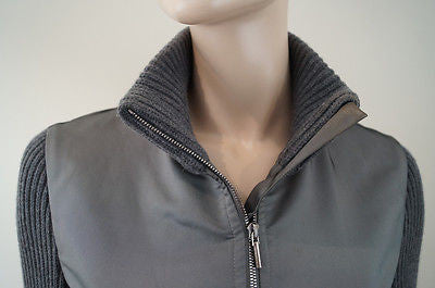 AKRIS PUNTO Grey Sheen Jacket With Wool Ribbed Sleeves & Collar Sz:40; UK12;