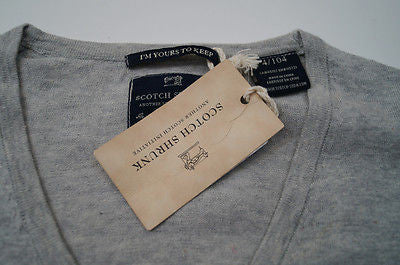 SCOTCH SHRUNK Boy's Pale Grey Knitted 100% Cotton V Neck Cardigan Top BNWT