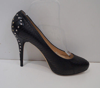 JIMMY CHOO Black Snakeskin Gold Silver Stud High Platform Court Pump Shoes 39.5