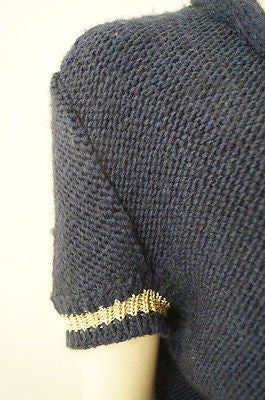 MAJE Navy Blue & Gold Wool / Alpaca Blend Plaited Neckline Cardigan Top Sz:M