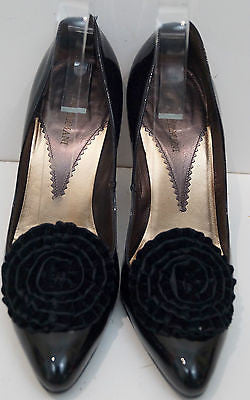 GIORGIO ARMANI Black Leather Patent Velvet Floral High Heel Court Shoes EU40 UK7