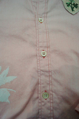 SCOTCH SHRUNK Pale Pink 100% Cottton White Palm Tree Long Sleeve Shirt Top BNWT