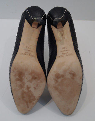 JIMMY CHOO Black Snakeskin Gold Silver Stud High Platform Court Pump Shoes 39.5