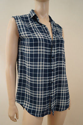 JOSEPH Dark Navy Blue & White 100% Silk Check Tartan Blouse Top Sz: 40 UK12
