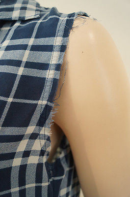 JOSEPH Dark Navy Blue & White 100% Silk Check Tartan Blouse Top Sz: 40 UK12