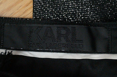 KARL LAGERFELD Black & Silver Metallic Wide Leg Evening Trousers Pants Sz38 UK10