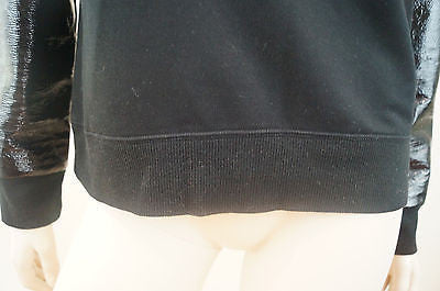 KARL LAGERFELD Women's Black Wet Look / Glossy Sleeve Sweater Top Sz: M