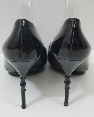 GUCCI Black Patent Leather Peep Toe High Bamboo Heel Platform Sandals EU39.5