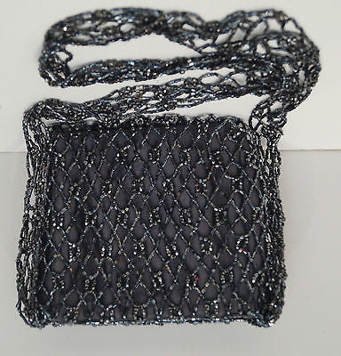 NINA GILL Vintage Black Bead Embellished Lined Small Evening Shoulder Bag