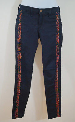 RAG & BONE Bengal Split Blue Copper Embroidery Skinny Leg Jeans Pants Sz27