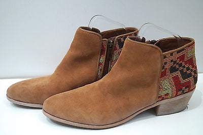 SAM EDELMAN Tan Suede & Multi Colour Embroidery Ankle Boots UK8; US10M