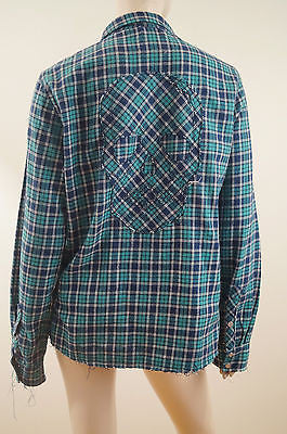 ZADIG & VOLTAIRE Mint Green Navy Check Cotton Long Sleeve Blouse Shirt Top SzM