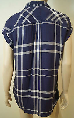 RAILS Blue & Cream Check Cap Sleeve Collared Casual Summer Blouse Shirt Top Sz:M
