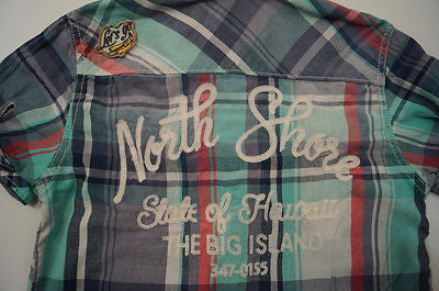 SCOTCH SHRUNK Green Hawaii Embroidery Checked Tartan Short Sleeve Shirt BNWT