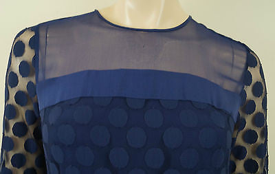 DIANE VON FURSTENBERG Blue Polka Dot Mesh Chiffon Detail ENNY Dress US8 12 BNWT