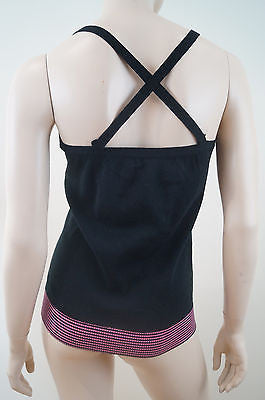 SONIA BY SONIA RYKIEL Black Knitted Pink Rib Strawberry Cami T-Shirt Top