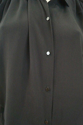 DVF DIANE VON FURSTENBERG Black Karin Short Kimono Sleeve Collared Blouse Sz:M