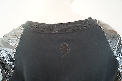 KARL LAGERFELD Women's Black Wet Look / Glossy Sleeve Sweater Top Sz: M