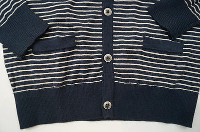 SCOTCH SHRUNK Boy's Navy & Cream Stripe Knitted Cotton V Neck Cardigan Top BNWT