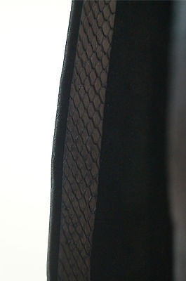 BARBARA BUI Designer Black Lamb Leather & Python Plunge V Neck Long Length Top