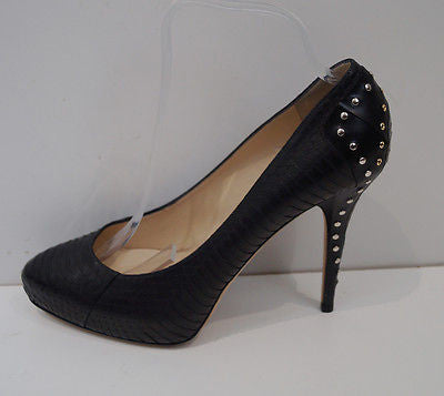 JIMMY CHOO Black Snakeskin Gold Silver Stud High Platform Court Pump Shoes 39.5