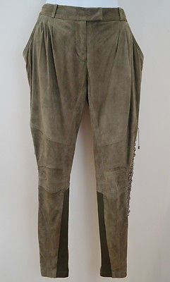 ALEXANDER WANG Wool Cotton Blend Distressed Leather Crop Trousers Pants 4 UK8