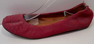 LANVIN Red Leather Textured Python Flat Slip On Ballerina Pump Shoes EU39 UK6