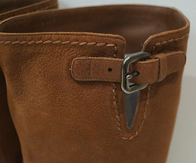 PRADA Tan Soft Leather Calf High Buckle Detail Block Heel Boots EU39 UK6 NEW!