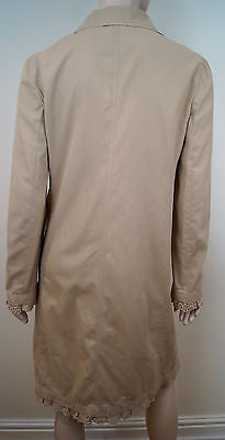 MIU MIU Beige Cotton Collared Crochet Trim Long Sleeve Mac Trench Coat 44 UK12