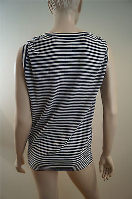 FARHI By NICOLE FARHI Navy White Stripe Fish Detail Cotton Knit Sleeveless Top M