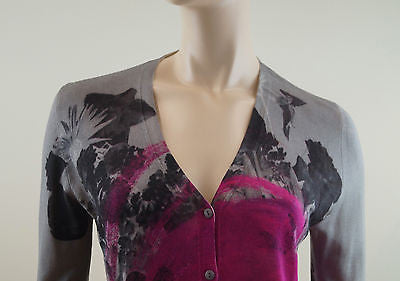 CHRISTOPHER KANE RUNWAY Grey Black Pink Floral Silk Long Sleeve Cardigan M BNWT