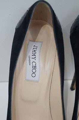 JIMMY CHOO Black Suede & Grey Snake Trim High Platform Court Pump Shoes EU39 UK6