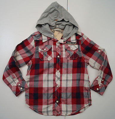 SCOTCH & SODA SHRUNK Red & Cream Checked Long Sleeve Grey Hoodie Shirt Top BNWT