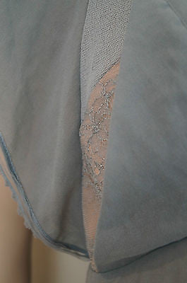 VANESSA BRUNO Pale Grey Plunge V Neck Lace Insert Cap Sleeve Top FR40 UK12