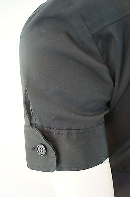 THEORY Black & Navy Wool Linen Blue Short Sleeve Mini Pleated Skater Dress UK8