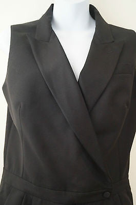 ALEXANDER MCQUEEN Black Wool & Silk V Neck Sleeveless Tuxedo Jumpsuit Sz:44 UK12