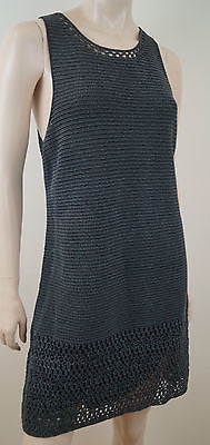 THEORY Black & Navy Wool Linen Blue Short Sleeve Mini Pleated Skater Dress UK8