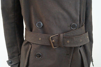 VANESSA BRUNO Chocolate Brown Cotton Lamb Wool Collar Belted Winter Coat SzM