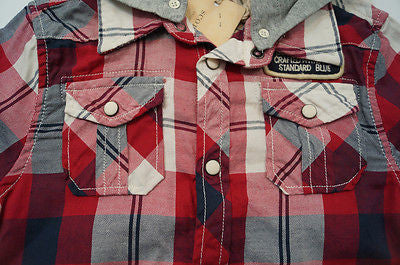 SCOTCH & SODA SHRUNK Red & Cream Checked Long Sleeve Grey Hoodie Shirt Top BNWT