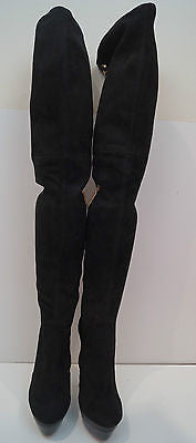 RACHAEL ZOE Black Suede Thigh High Gold Tone Platform Evening Boots EU30 UK6