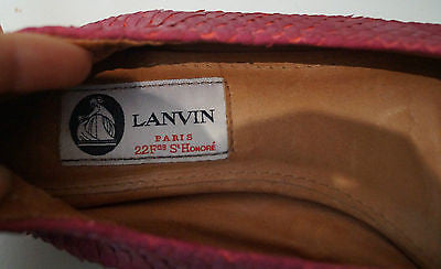 LANVIN Red Leather Textured Python Flat Slip On Ballerina Pump Shoes EU39 UK6