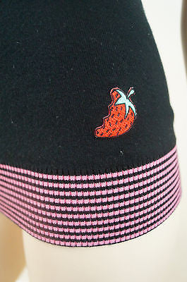 SONIA BY SONIA RYKIEL Black Knitted Pink Rib Strawberry Cami T-Shirt Top