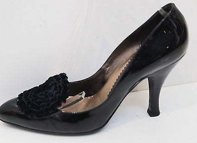 GIORGIO ARMANI Black Leather Patent Velvet Floral High Heel Court Shoes EU40 UK7
