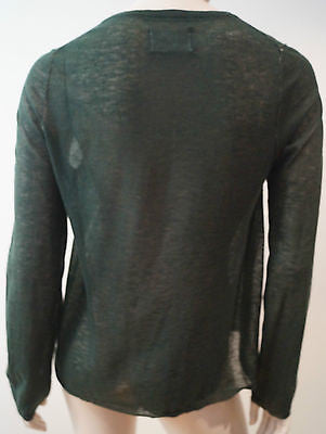 ZADIG & VOLTAIRE Olive Green Sheer Wool Blend Sheer Round Neck Cardigan Top M