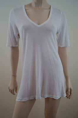 HALSTON HERITAGE White V Neck Modal Sheer Jerseywear T-Shirt Tee Top Sz M/L