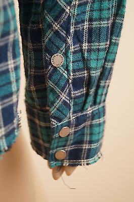 ZADIG & VOLTAIRE Mint Green Navy Check Cotton Long Sleeve Blouse Shirt Top SzM