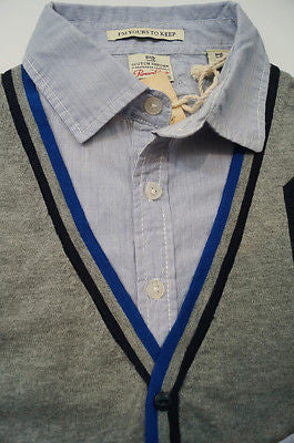 SCOTCH SHRUNK Cotton Grey Long Sleeve Knitted Cardigan & Blue Shirt Top BNWT