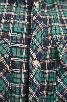 ZADIG & VOLTAIRE Mint Green Navy Check Cotton Long Sleeve Blouse Shirt Top SzM