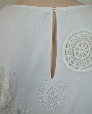 VANESSA BRUNO White Embroidered Round Neck Sleeveless Summer Tunic Dress 40 UK12