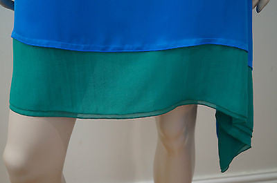 JOSEPH Royal Blue & Green Silk Sleeveless Asymmetric Hemline Dress 40 UK12 BNWT